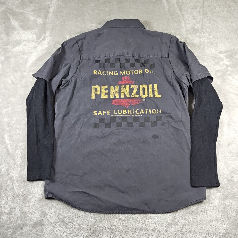 Pennzoil Shirt Mens Small Gray Black Layered Thermal Long Sleeve Button UP Work